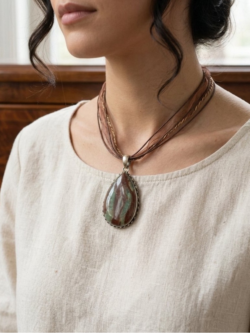 Rare Sonora Sunset Chrysocolla Cuprite Statement Pendant Genuine 925 Silver Boho